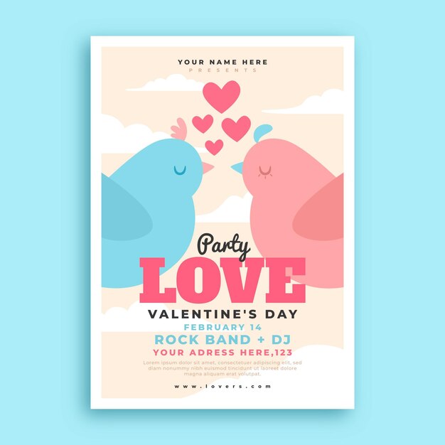 Flat design valentines day party poster template