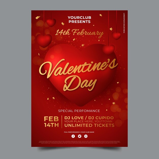 Flat design valentines day party poster template