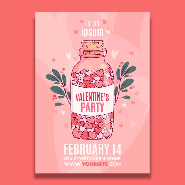 Flat design valentines day party poster template