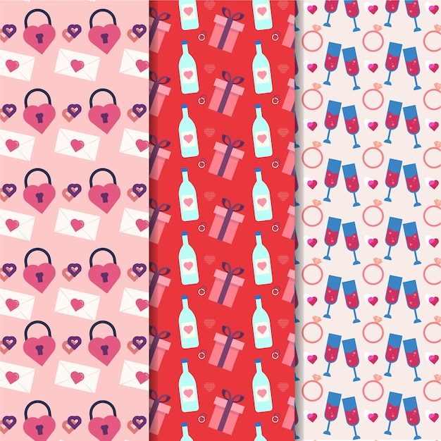 Free Vector flat design valentines day pattern collection