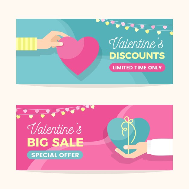 Flat design valentines day sale banners