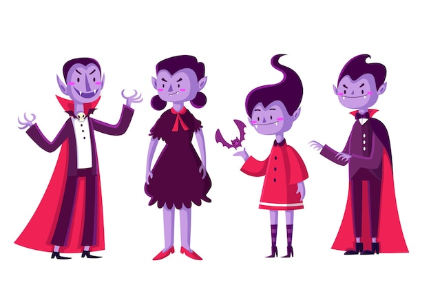 Free vector flat design vampire character collection