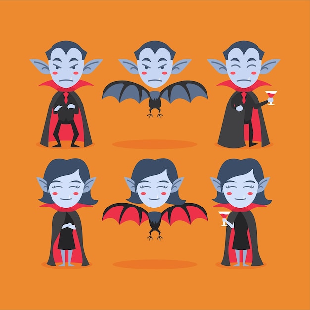 Free vector flat design vampire character collection