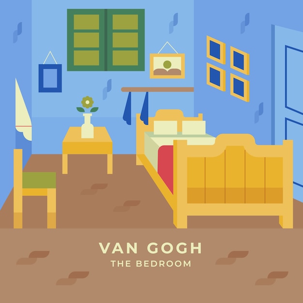 Flat design van gogh painting illustration