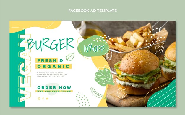 Flat design vegan food facebook template