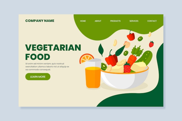 Flat design vegetarian food landing page