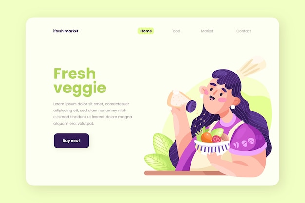 Flat design vegetarian food landing page