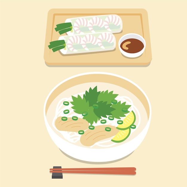 Free Vector flat design vietnamese food illustration