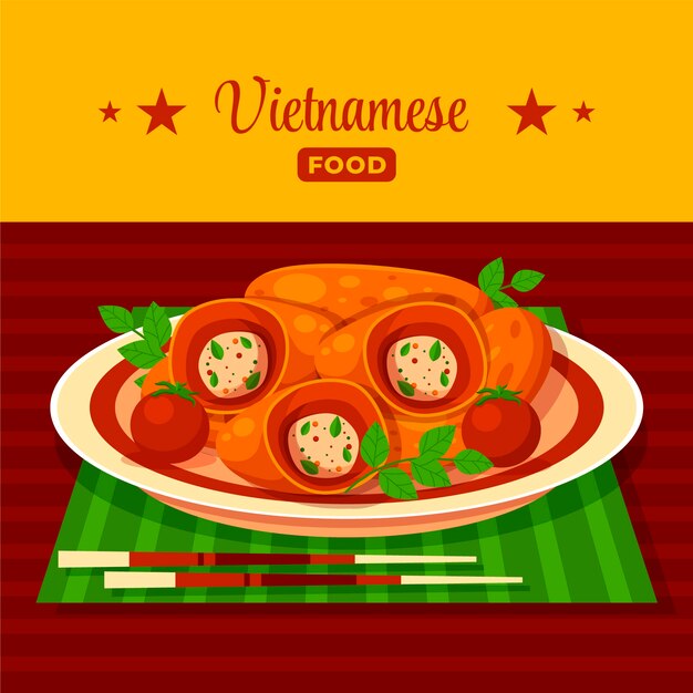 Flat design vietnamese food