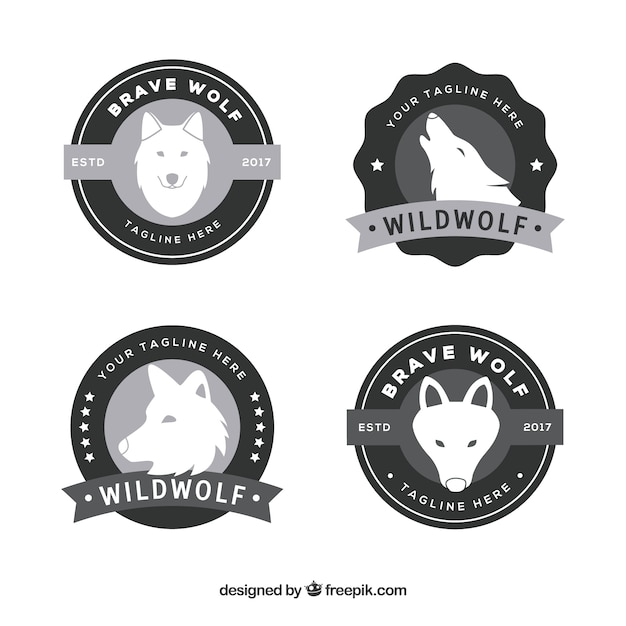 Free Vector flat design vintage wolf logo collection