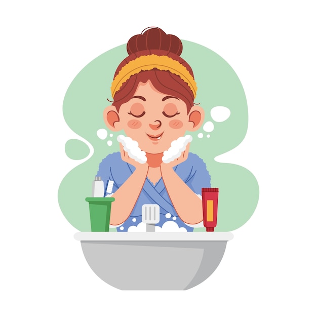 Free Vector flat design wash face cartoon illustration