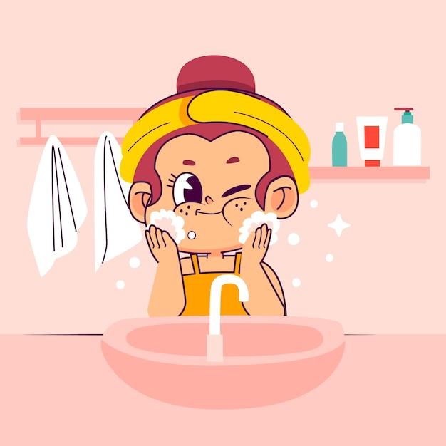 Free Vector flat design wash face cartoon illustration