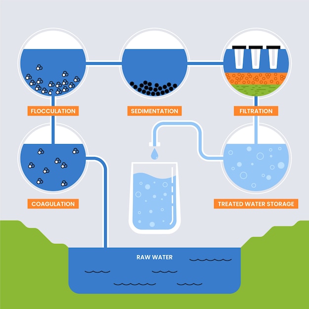 Flat design water purification infographic