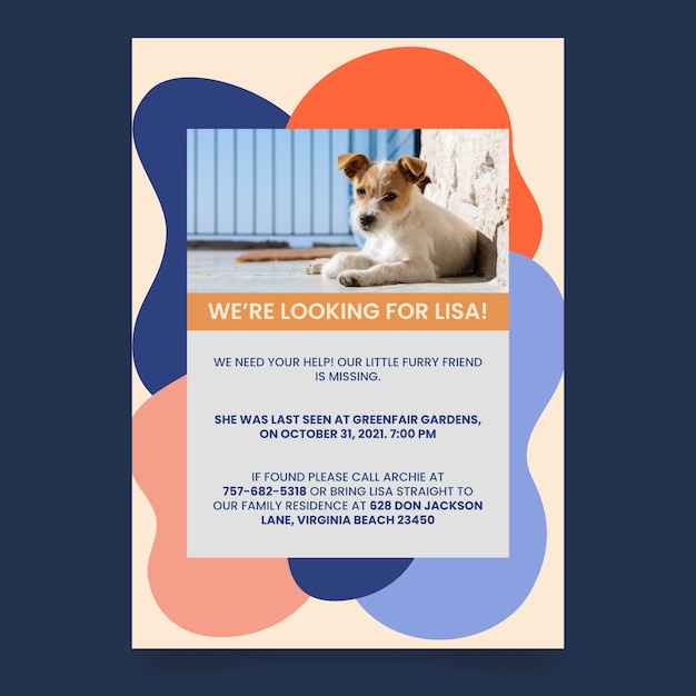 Free Vector flat design waves lisa lost dog poster