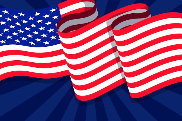 Flat design waving american flag background