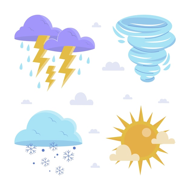 Free vector flat design weather effects set