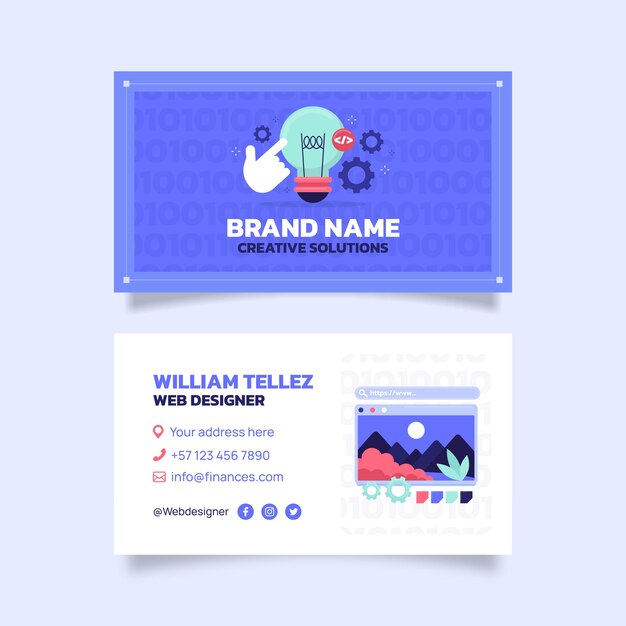 Free Vector flat design web designer horizontal business card