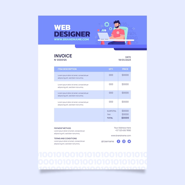 Free Vector flat design web designer invoice template