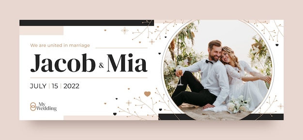 Flat design wedding celebration facebook cover