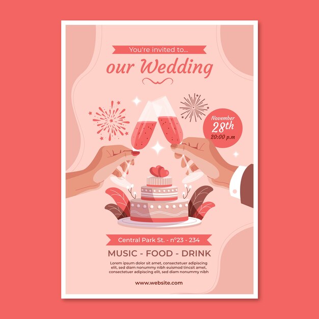 Flat design wedding celebration invitation template