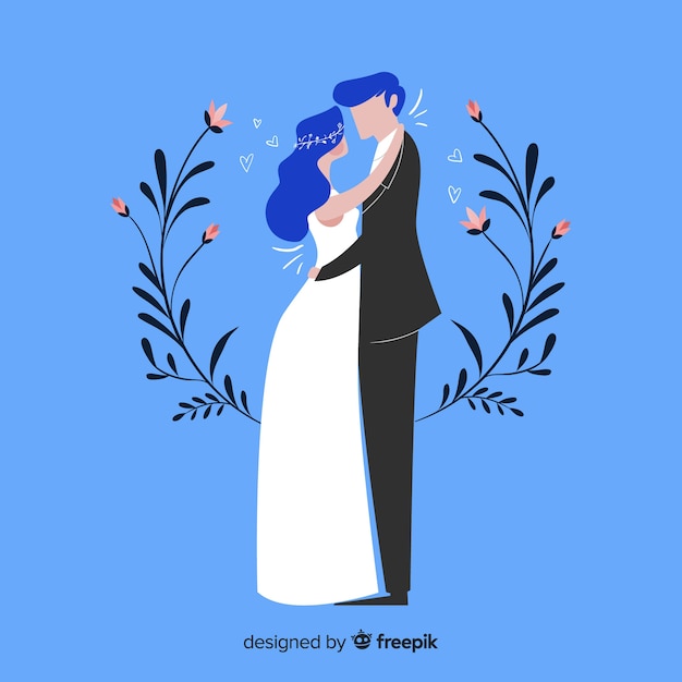 Flat design wedding couple background