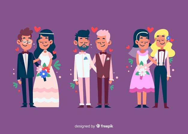 Flat design of wedding couple collection