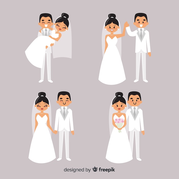 Flat design of wedding couple collection