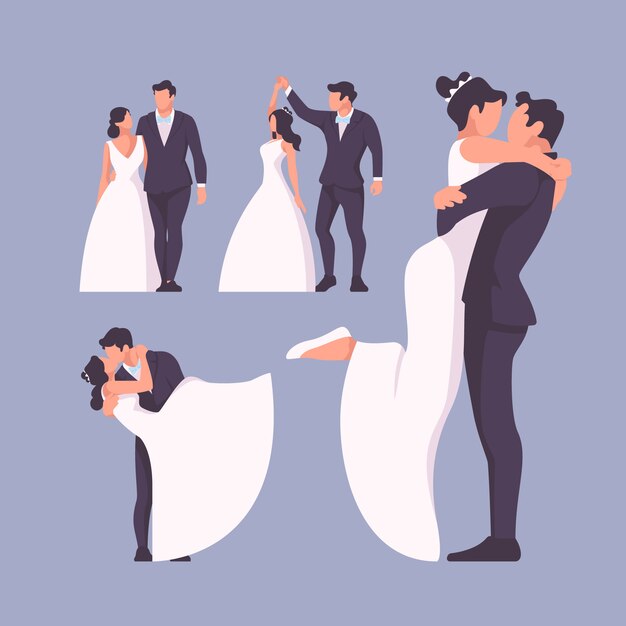 Flat design wedding couple collection