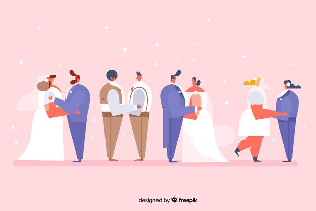 Flat design  wedding couple collection