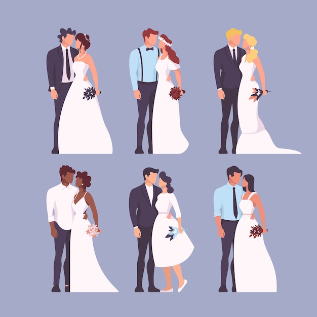 Flat design wedding couple collection