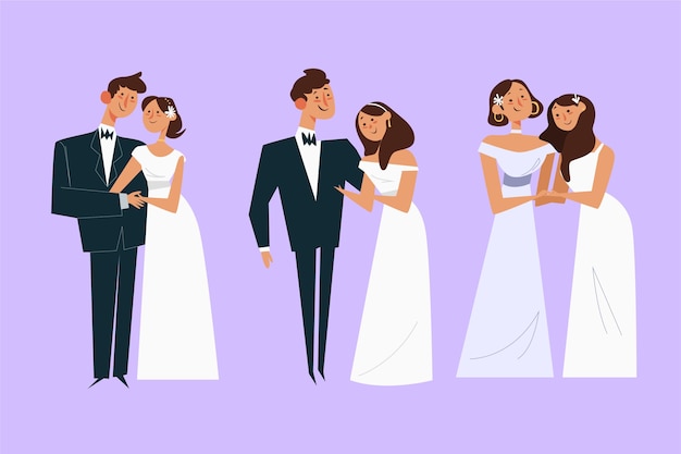 Free Vector flat design wedding couple concept