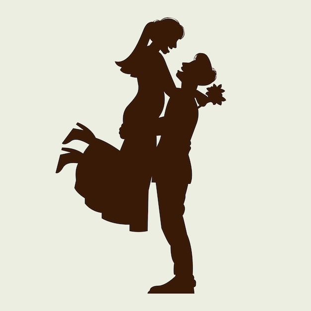 Flat design wedding couple silhouette