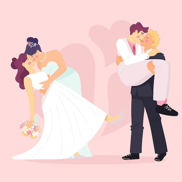 Flat design wedding couples