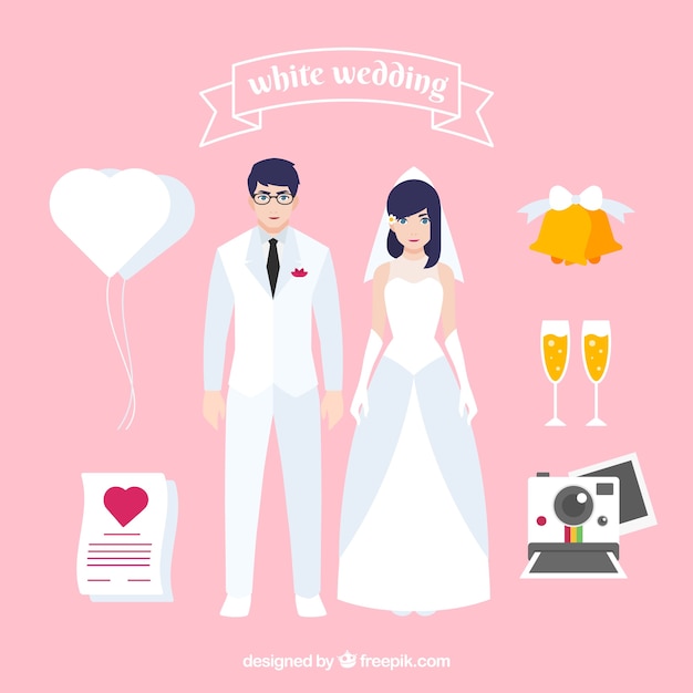 Flat design wedding elements collection