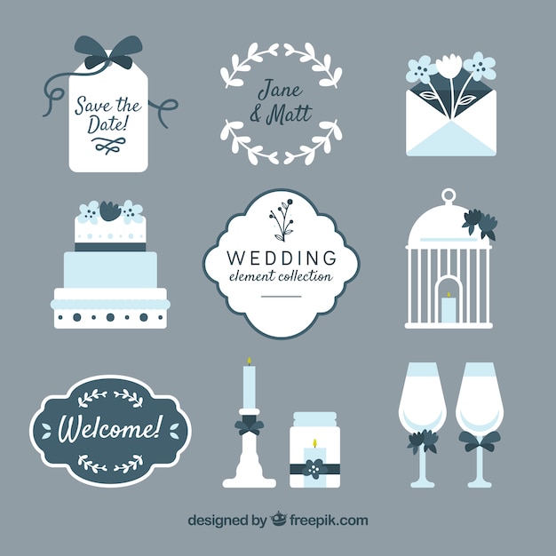 Free Vector flat design wedding elements collection