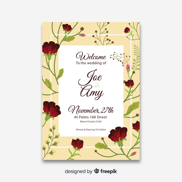 Flat design of wedding invitation template