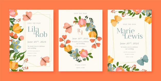 Flat design wedding invitation template