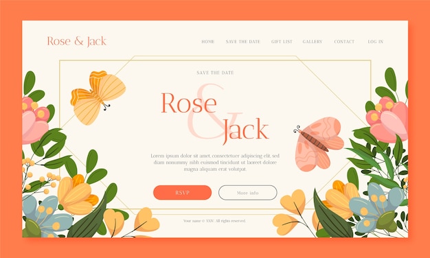 Flat design wedding landing page template