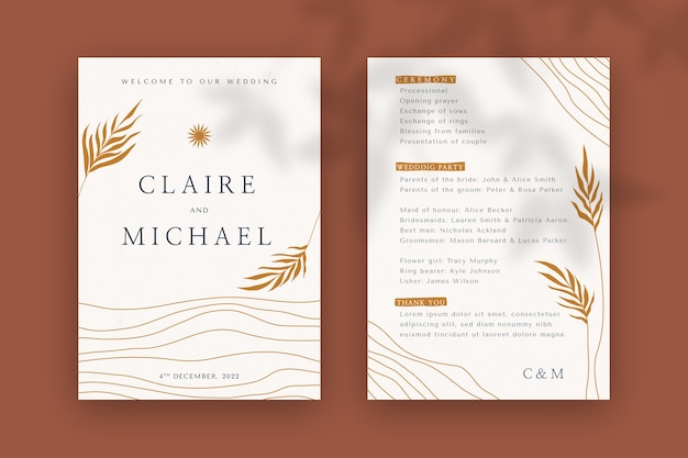 Flat design wedding order of service template