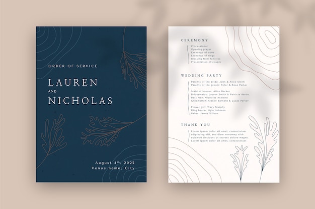 Free Vector flat design wedding order of service template