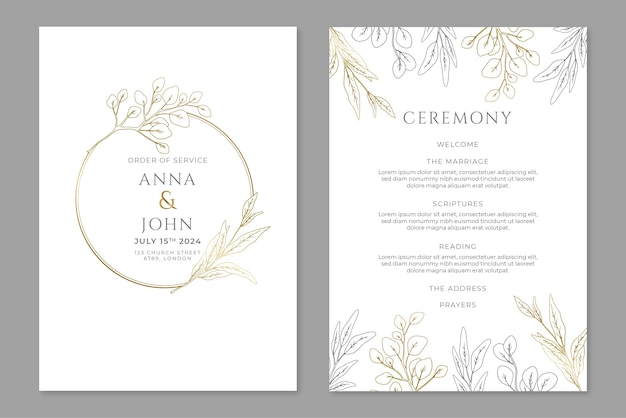 Flat design wedding order of service template