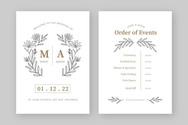 Flat design wedding order of service template