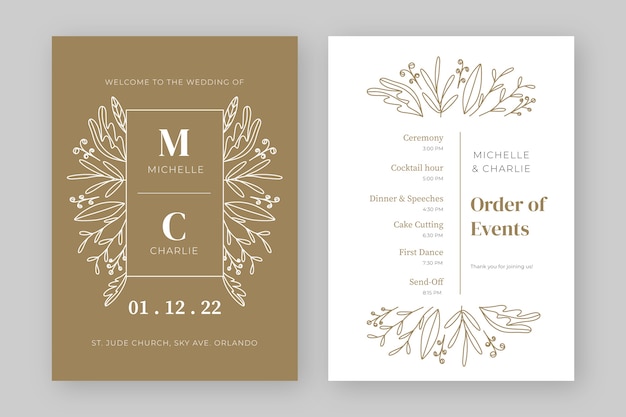 Flat design wedding order of service template