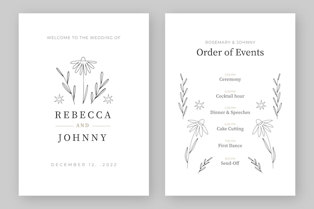 Flat design wedding order of service template