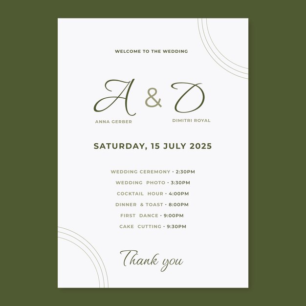 Flat design wedding order of service