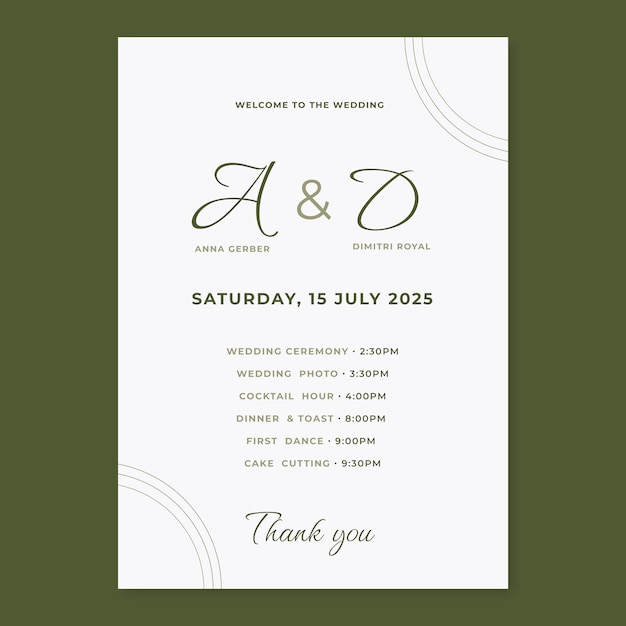 Flat design wedding order of service