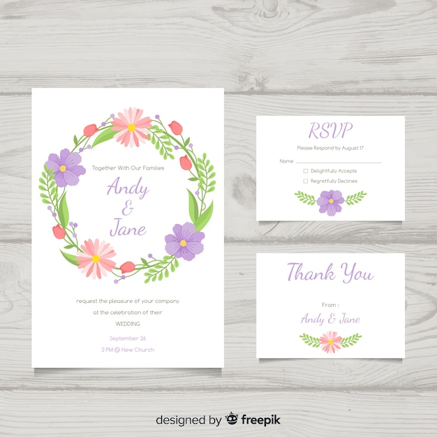 Flat design wedding stationery template