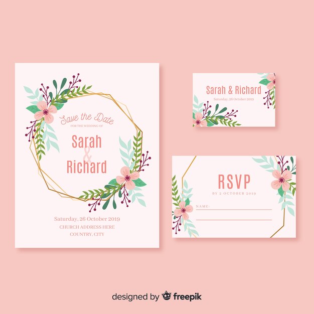 Flat design of wedding stationery template