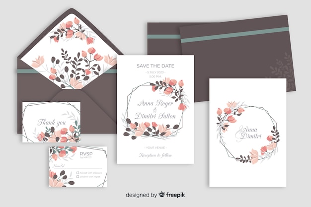 Flat design of wedding stationery template