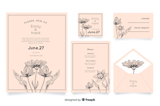 Flat design of wedding stationery template